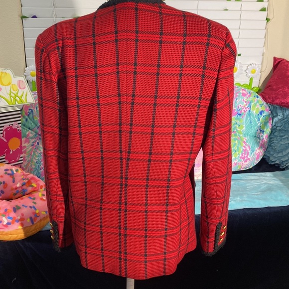 Evan Picone red & black plaid jacket with black trim - Picture 5 of 9
